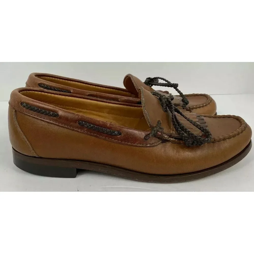 Heartland Mens‎ Kiltie Slip On Leather Boat Shoe Casual Brown Loafer Sz 8